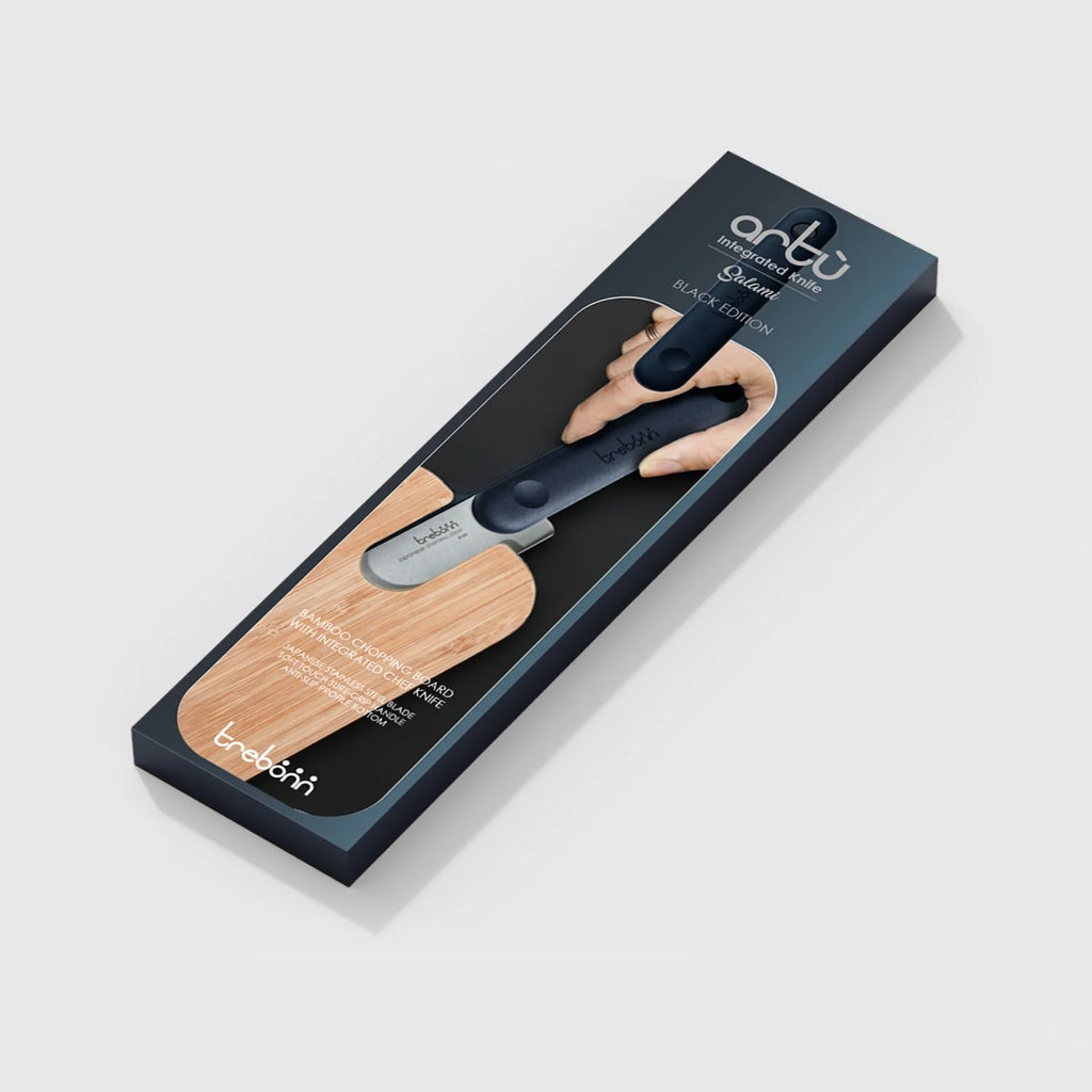Trebonn - Artu Salami Black Edition – Bamboo Cutting Board with Integrated Knife for Slicing Cured Meats