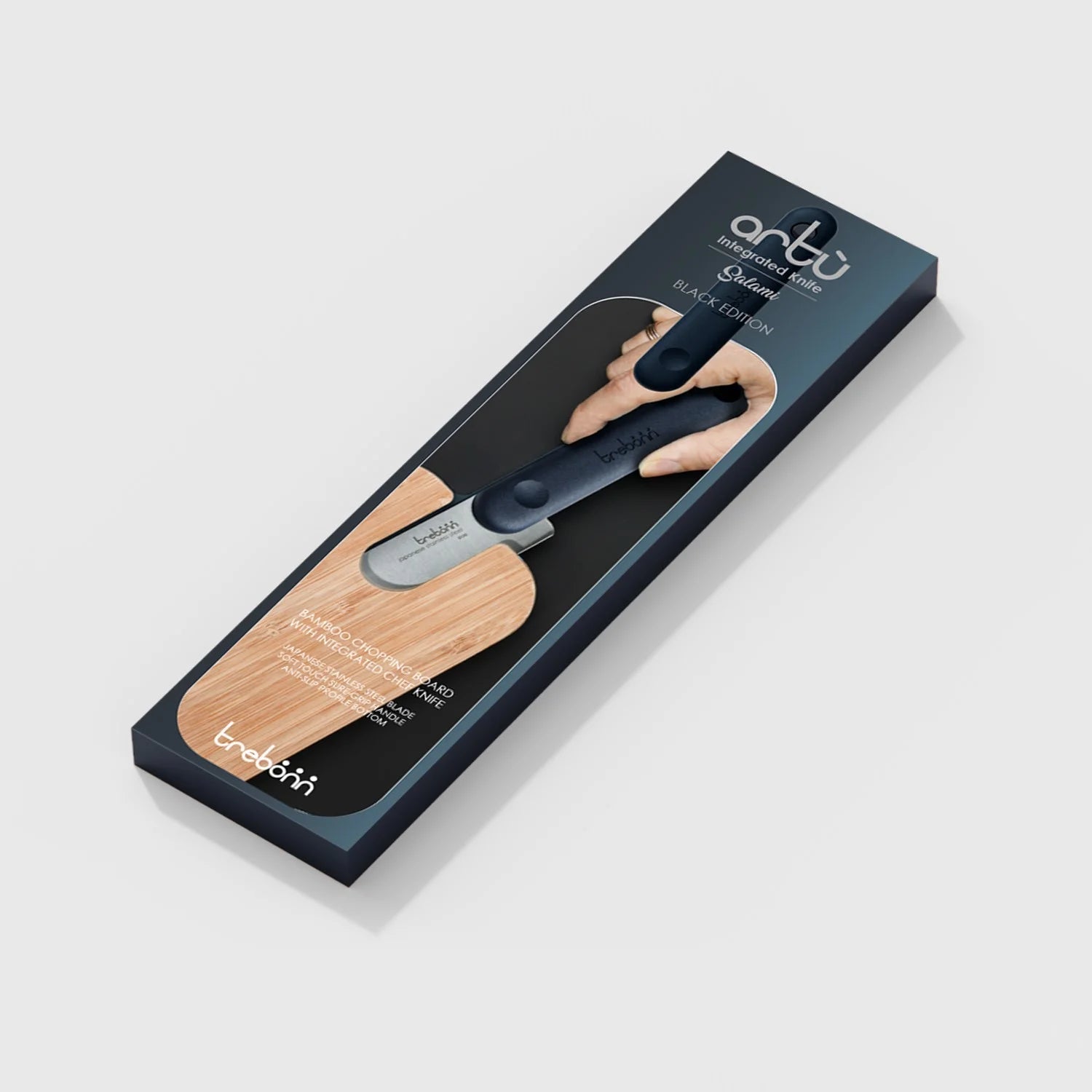 Artu Salami Black Edition – Bamboo Cutting Board with Integrated Knife for Slicing Cured Meats