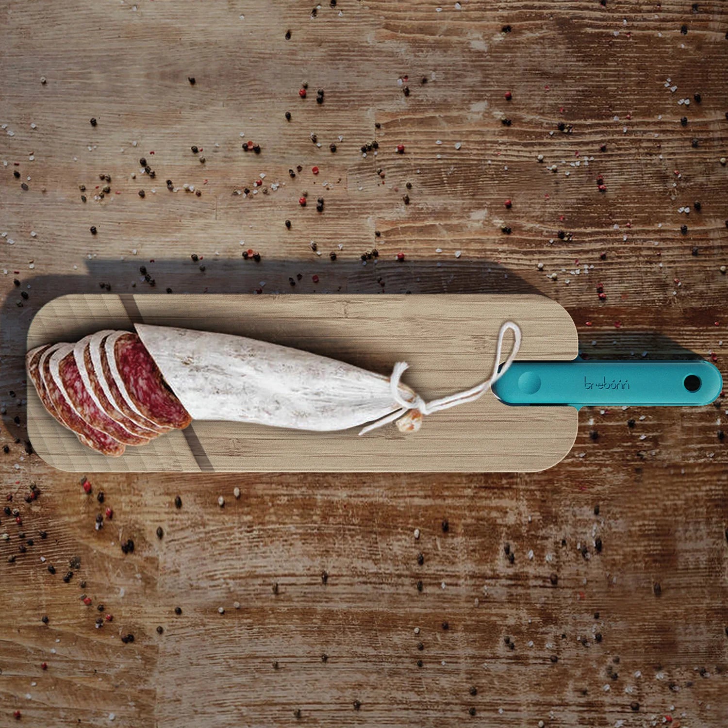 Artu Salami – Bamboo Cutting Board with Integrated Knife for Slicing Cured Meats