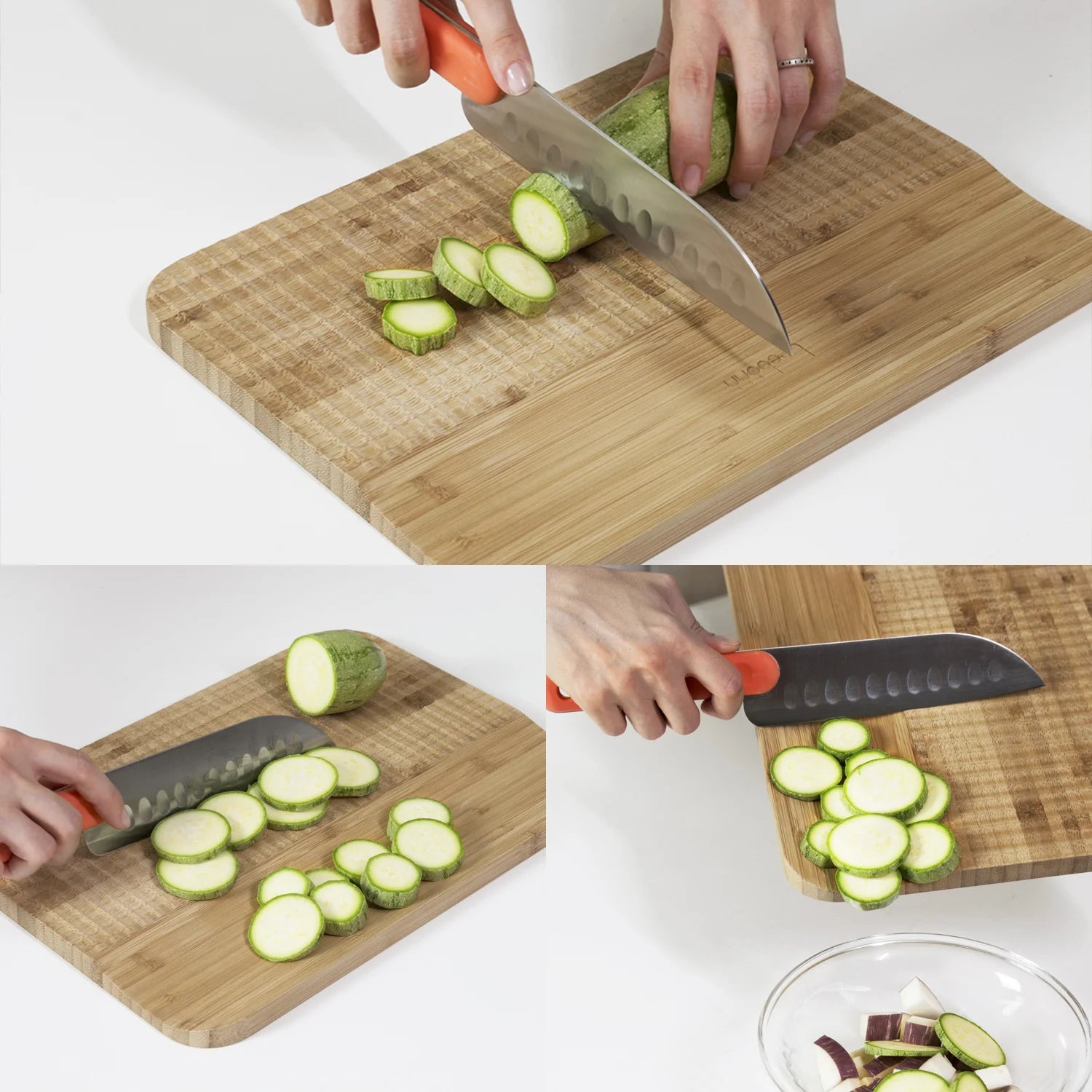 Wave – Bamboo Cutting Board with Cutting Guide Pattern and Food Collection Channel