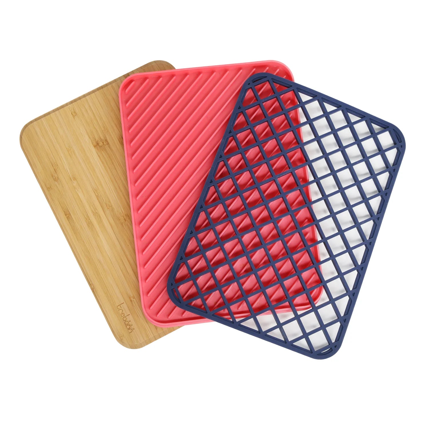 Trilogy – Set of Bamboo Cutting Board, Drip Tray, and Silicone Trivet