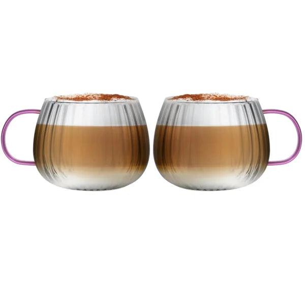 Vialli Design - Set of 2 glasses with pink glass handle 350ML - Tulip 1210