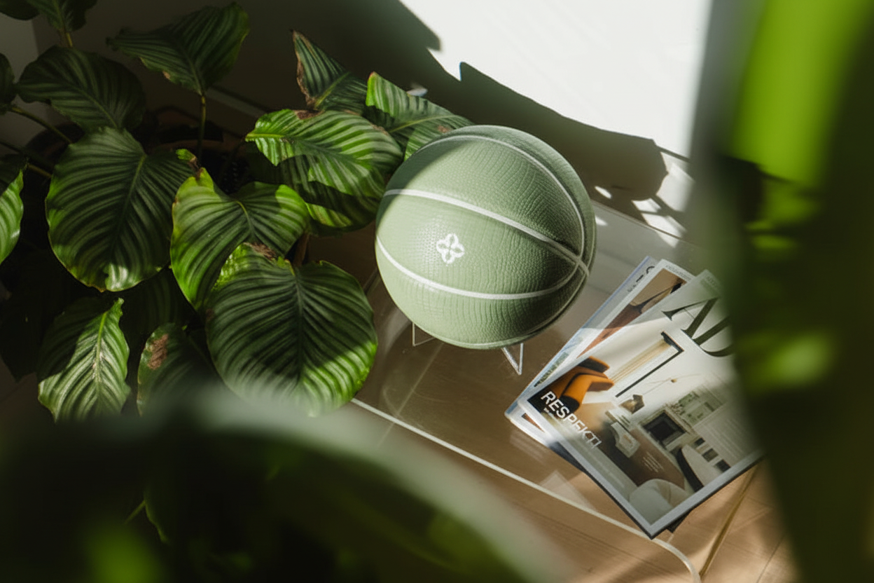 Green sphere lamp in landscape format